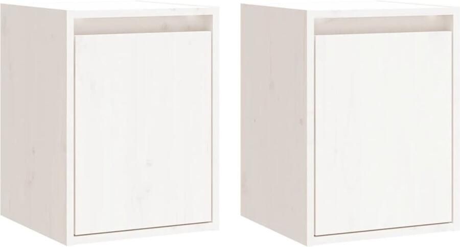 VidaXL Wandkasten Set van 2 Grenenhout Wit Hangend Rek Wandkast Grenoble Hout Wit Meubilair Opbergkast