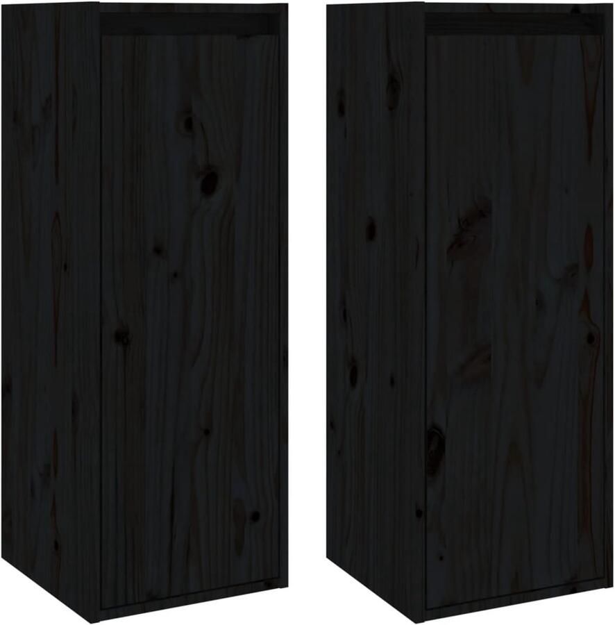 VidaXL Wandkasten set van 2 Zwart Grenenhout Wandkast Grenoble Hout Black Hangkast Opslagruimte