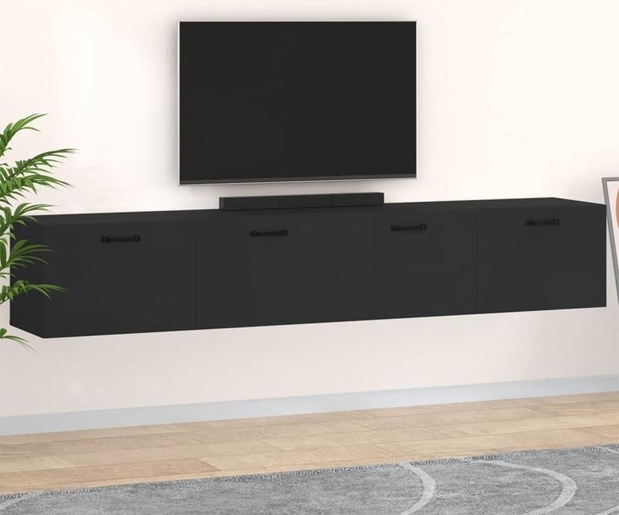VidaXL Wandkasten Zwart Set van 2 100x36 5x35 cm Wandkast Kastjes Bergruimte Houten Kast Zwarte Kast Modern Design Minimalistisch - Foto 2