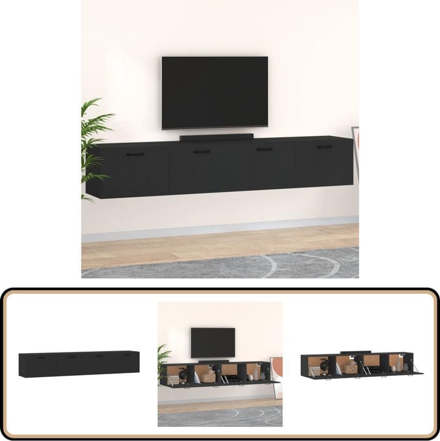 VidaXL Wandkasten Zwart Set van 2 100x36 5x35 cm Wandkast Kastjes Bergruimte Houten Kast Zwarte Kast Modern Design Minimalistisch