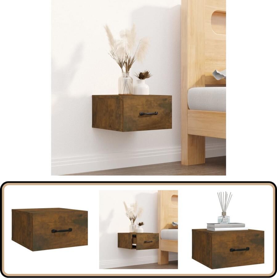 The Living Store Nachtkastje wandgemonteerd 35x35x20 cm gerookt eikenkleurig Wandlamp Nachtlamp Bergruimte Badkamermeubel Slaapkamerdecoratie