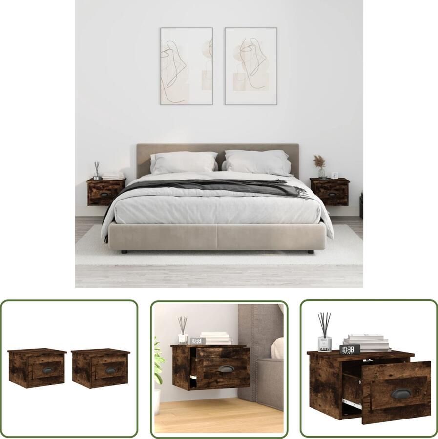 The Living Store Nachtkastje Wandgemonteerd Meubilair 41.5 x 36 x 28 cm Gerookt Eiken Nachtkastje Wandkastje Kastje Meubilair Houten Kast - Foto 2