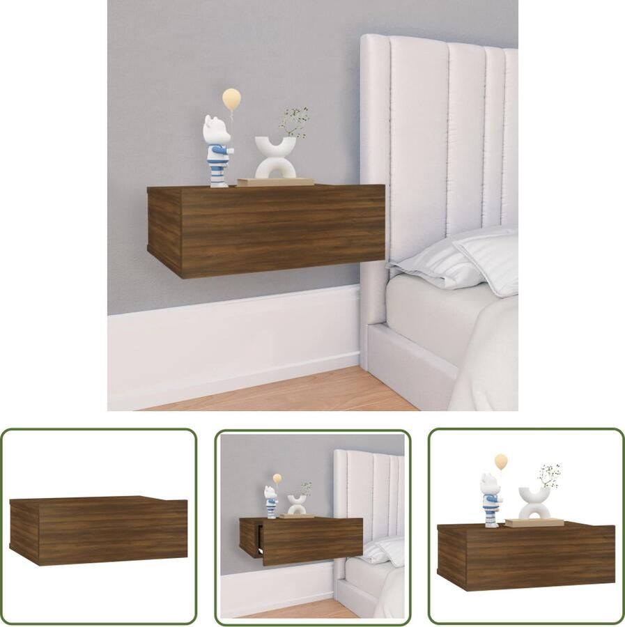 The Living Store Wandnachtkastje Bruineiken 40x30x15 cm Compact Ruimtebesparend Nachtkastje Wandkastje Compact Zwevend Bruin - Foto 2
