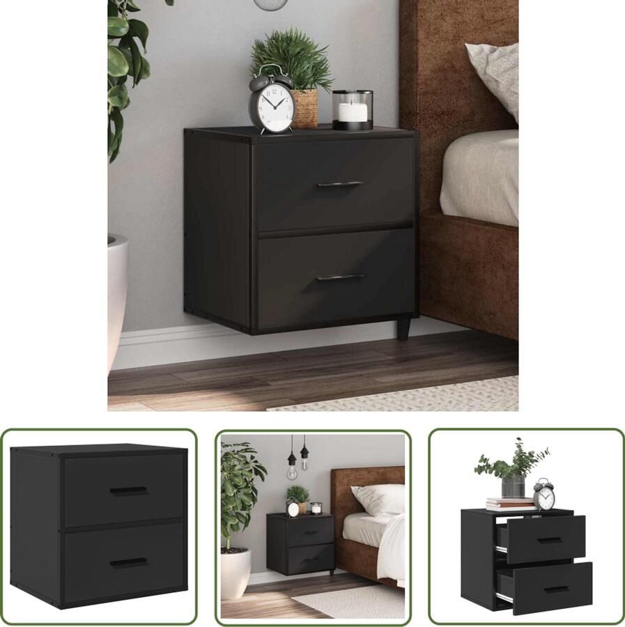 The Living Store Nachtkastje wandgemonteerd 40x31x39 5 cm zwart Nachthastje Wandlamp Slaapkamervloer Opbergruimte Kastdeur