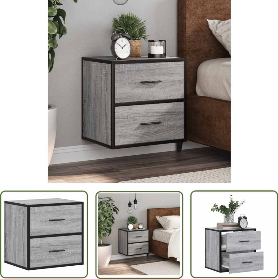 The Living Store Nachtkastje wandgemonteerd 40x31x39 5cm grijs sonoma eikenkleur Nachthastje Wandlamp Bergruimte Slaapkamervloer Houten Kast