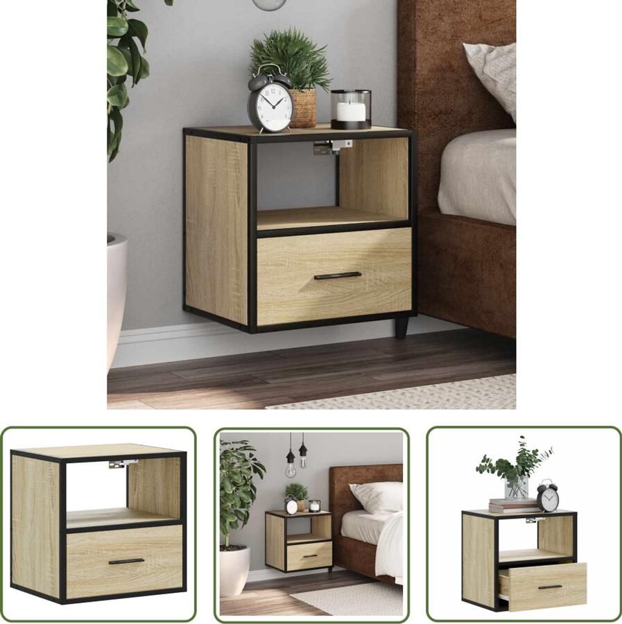 The Living Store Nachtkastje wandgemonteerd 40x31x39 5 cm sonoma eikenkleurig Nachtkastje Wandlamp Slaapkamervloer Houten Kast Stapelbaar