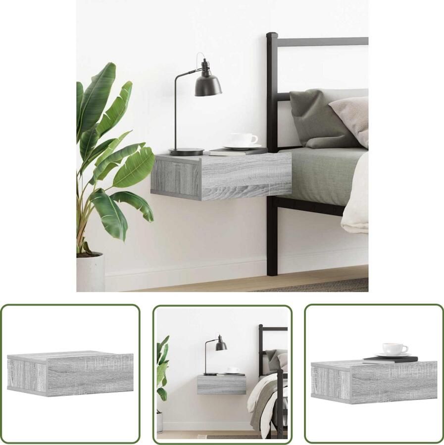The Living Store Wandnachtkastje Compact Nachtkastje 40x30x15cm Grijs Sonoma Eiken Nachtkastje Wandlamp Compact Meubilair Slaapkamersdecoratie Grijze Meubels - Foto 2
