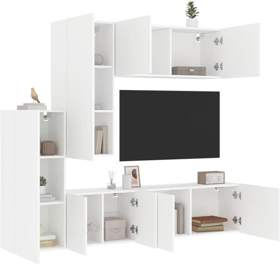 VidaXL 5-delige witte TV-meubelset hout TV Meubilair Wandtv Kast Opbergkast Houten Tv Stand Modern Tv Meubel