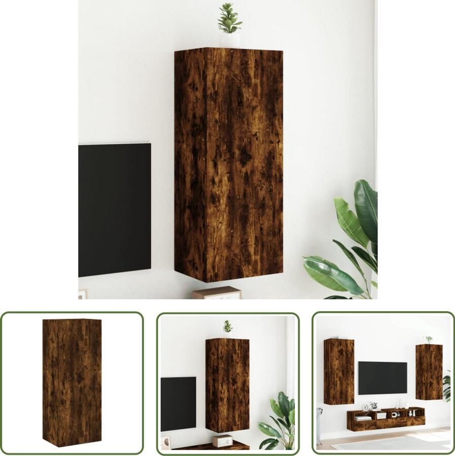 The Living Store Tv-wandmeubel 40 5x30x102 cm bewerkt hout gerookt eikenkleurig Tv-meubel Wandmeubel Opbergruimte Houten Tv-standaard Bruine Tv-kast
