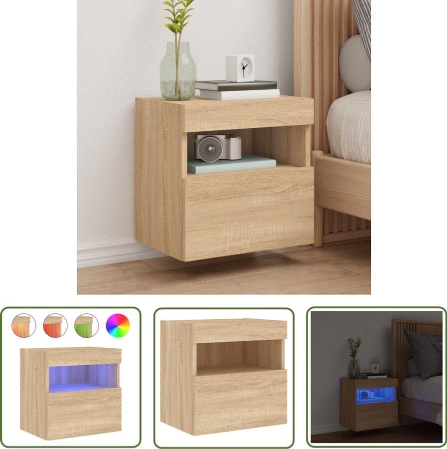 The Living Store Tv-wandmeubel met LED-verlichting 40x30x40 cm sonoma eikenkleur Tv-meubel Wandmeubel Led-verlichting Sonoma Eiken Houten Tv-standaard