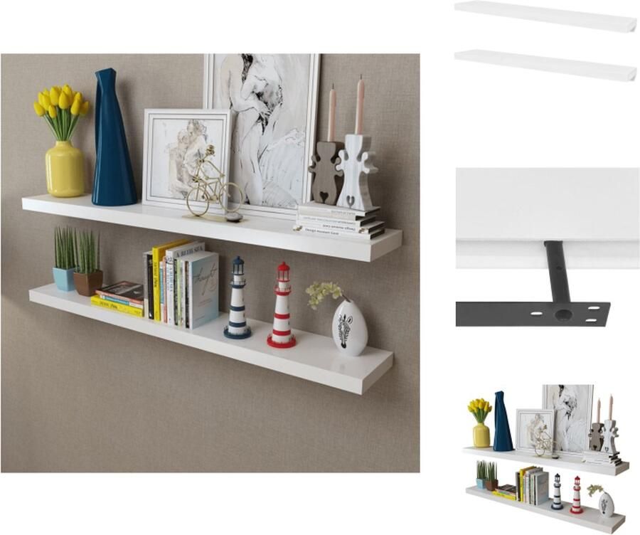 VidaXL Wandplank Hangende Kubusvormige Wandschappen 40x20x3.8 cm Materiaal- MDF Kleur- Wit Onzichtbaar montagesysteem Wandsteun