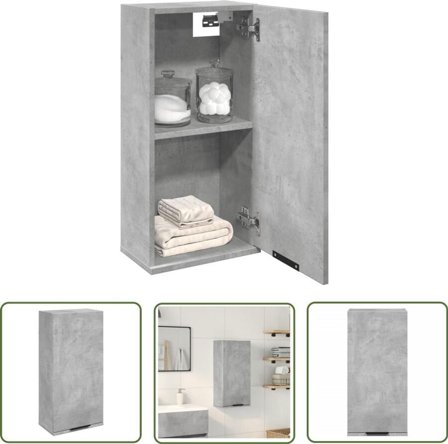 VidaXL Wandmontage Badkamerkast wandgemonteerd 32x20x67 cm betongrijs Badkameropbergruimte Houten Kast
