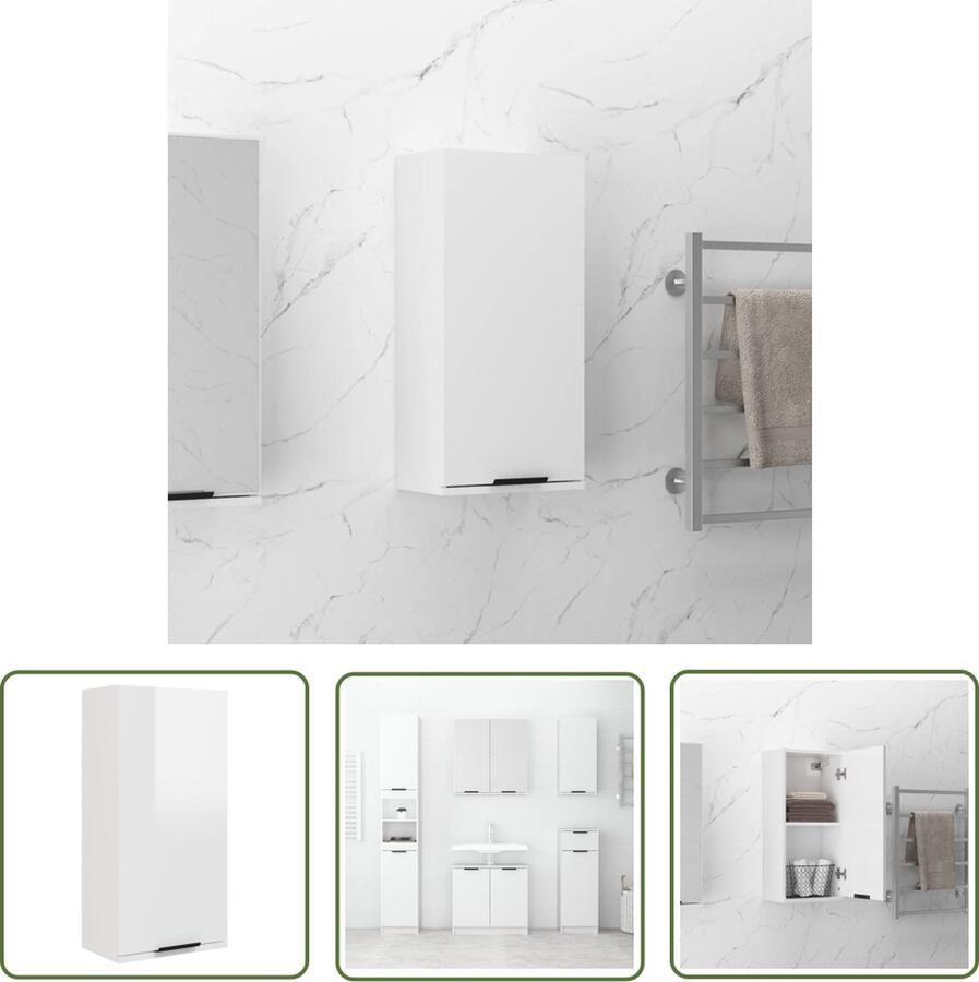 VidaXL Wandmontage Badkamerkast wandgemonteerd 32x20x67 cm hoogglans wit Opslagruimte Badkamermeubilair Houten Kast
