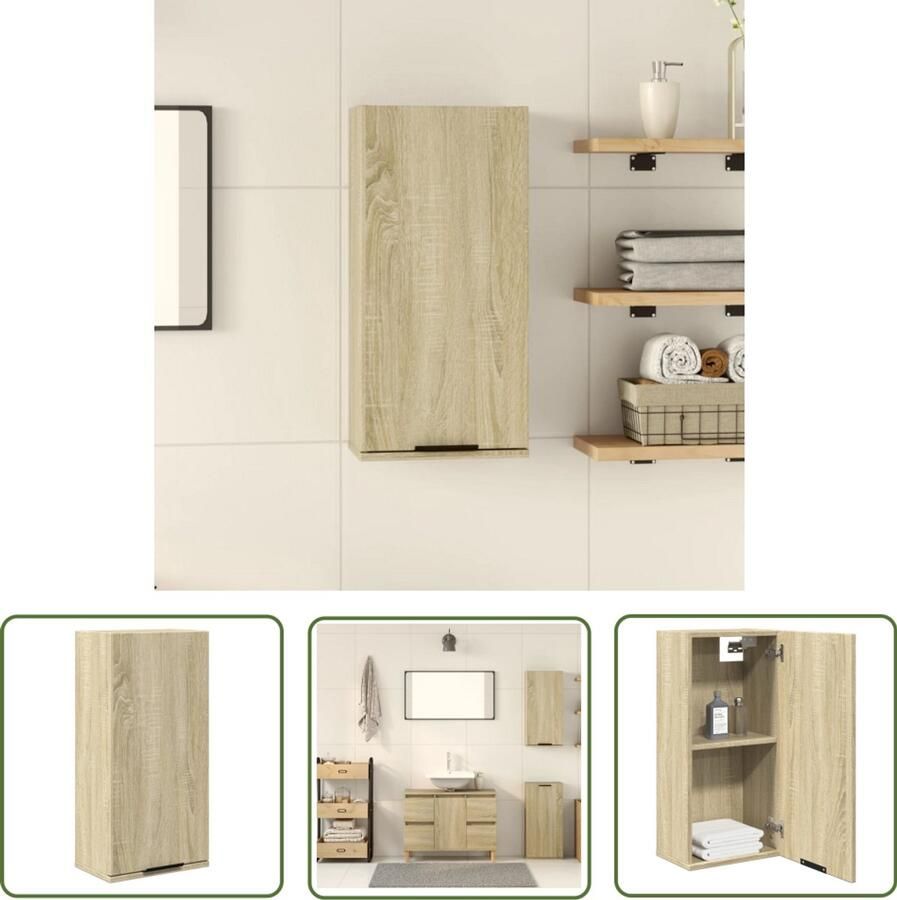 VidaXL Wandmontage Badkamerkast wandgemonteerd 32x20x67 cm sonoma eikenkleurig Badkameropbergruimte Sonomaeik Houten Kast