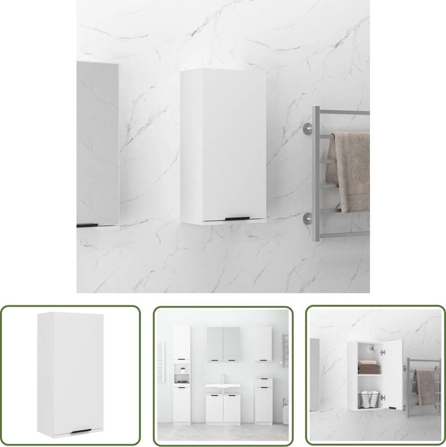 VidaXL Wandmontage Badkamerkast wandgemonteerd 32x20x67 cm wit Badkamermeubilair Opslagoplossing Houten Kast