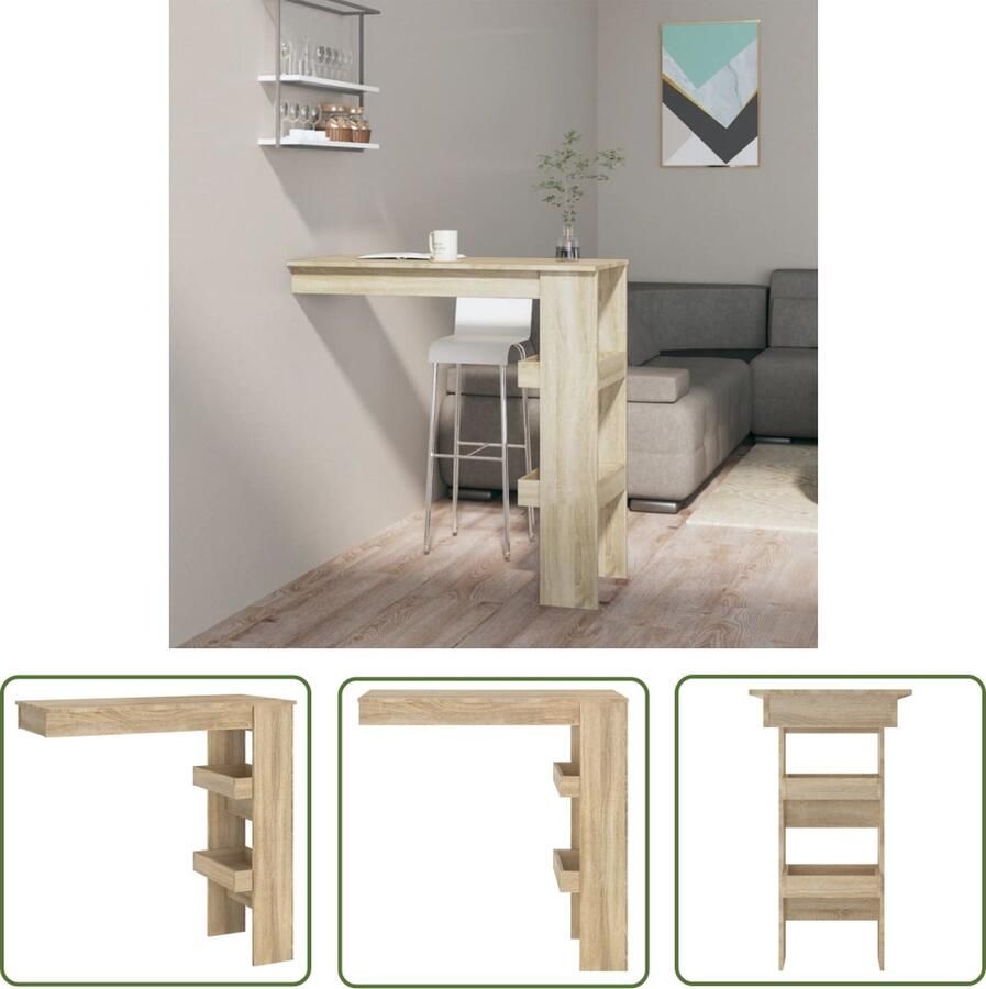 The Living Store Bartafel Sonoma Eiken Wandgemonteerd 102 x 45 x 103.5 cm Opslagfunctie Bartafel Wandmontage Houten Bartafel Eiken Kleur Salontafel - Foto 2