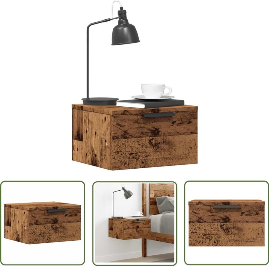 The Living Store Nachtkastje wandgemonteerd 34x30x20 cm oud houtkleurig Nachthastje Wandmontage Houten Kast Slaapkamerruimte Opbergoplossing