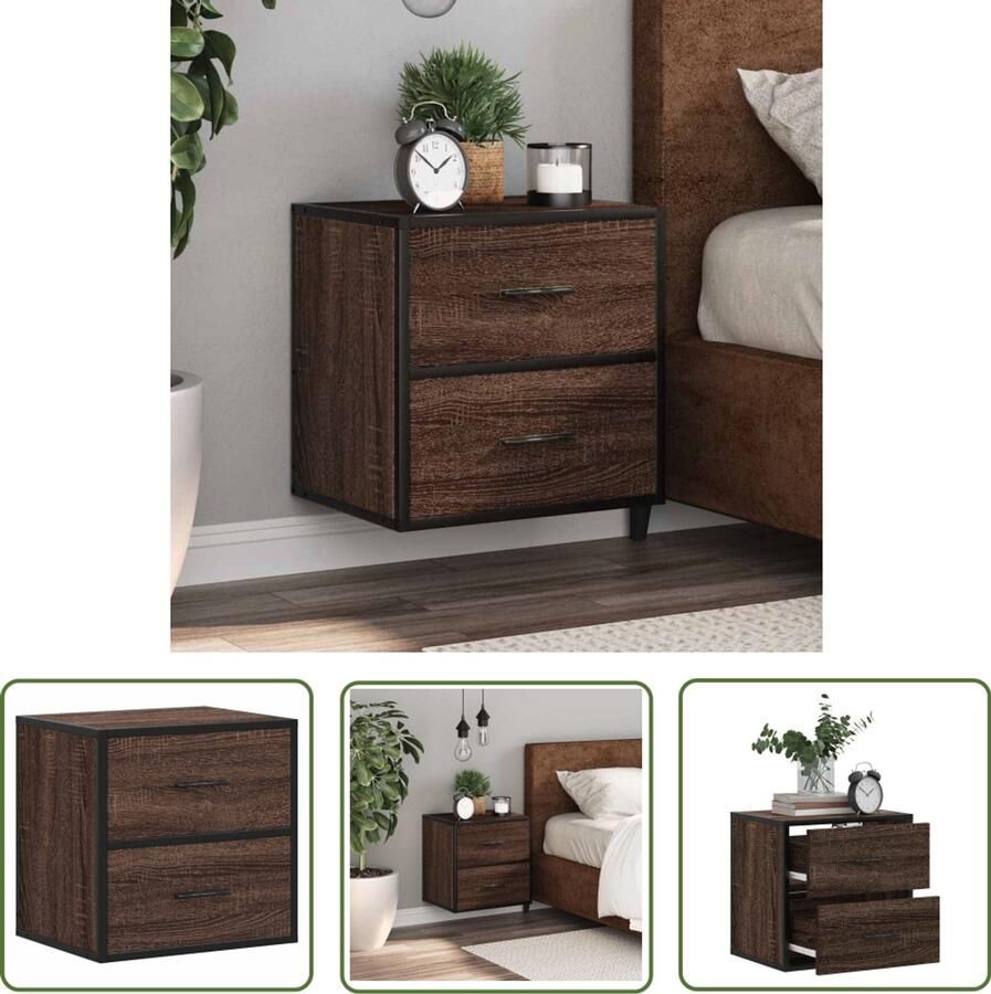 The Living Store Nachtkastje wandgemonteerd 40x31x39 5 cm bruin eikenkleurig Nachthastje Wandmontage Kast Slaapkamer Opbergruimte