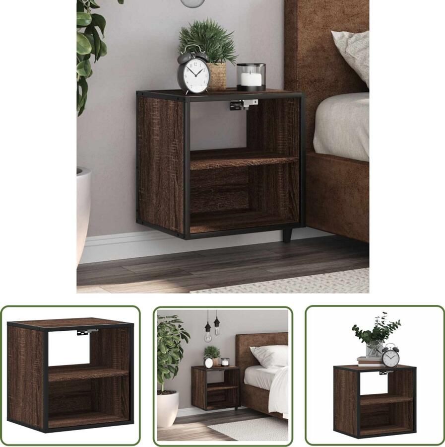 The Living Store Nachtkastje wandgemonteerd 40x31x39 5 cm bruin eikenkleurig Nachthastje Wandmontage Slaapkamer Opbergruimte Houten Kast