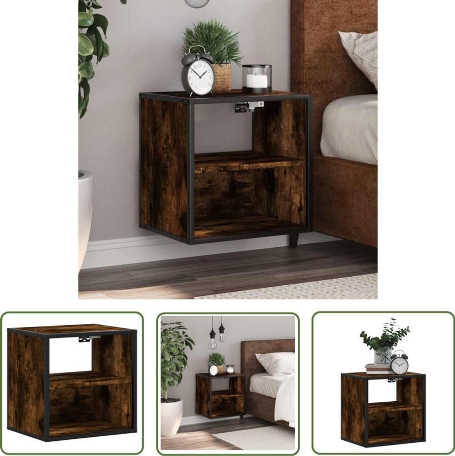 The Living Store Nachtkastje wandgemonteerd 40x31x39 5 cm gerookt eikenkleurig Nachthastje Wandmontage Slaapkamer Opbergruimte Houten Kast