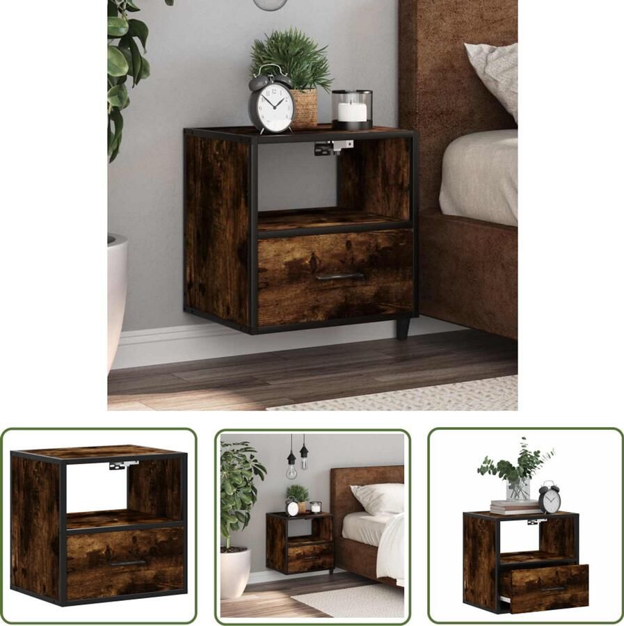 The Living Store Nachtkastje wandgemonteerd 40x31x39 5 cm gerookt eikenkleurig Nachthastje Wandmontage Slaapkamer Opbergruimte Houten Kast