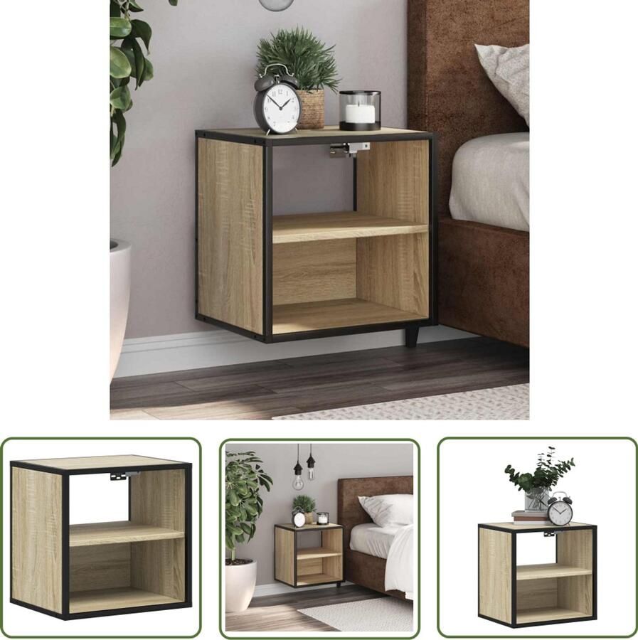 The Living Store Nachtkastje wandgemonteerd 40x31x39 5 cm sonoma eikenkleurig Nachthastje Wandmontage Slaapkamer Opbergruimte Houten Kast
