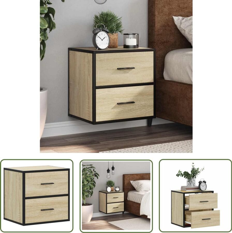 The Living Store Nachtkastje wandgemonteerd 40x31x39 5 cm sonoma eikenkleurig Nachthastje Wandmontage Slaapkamers Opbergruimte Houten Meubilair