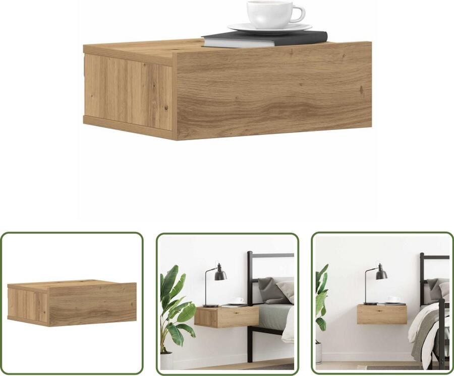 The Living Store Nachtkastje zwevend 40x32x15 cm bewerkt hout artisanaal eiken Nachthastje Wandmontage Opbergruimte Houten Nachtkastje Slaapkamersdecoratie
