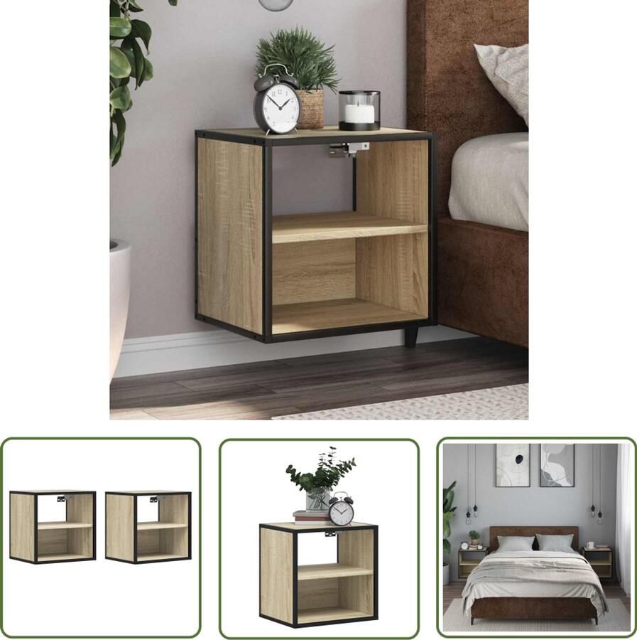 The Living Store Nachtkastjes 2 st wandgemonteerd 40x31x39 5cm sonoma eikenkleur Nachtkast Wandmontage Slaapkamerdecoratie Houten Kast Eiken Kleur