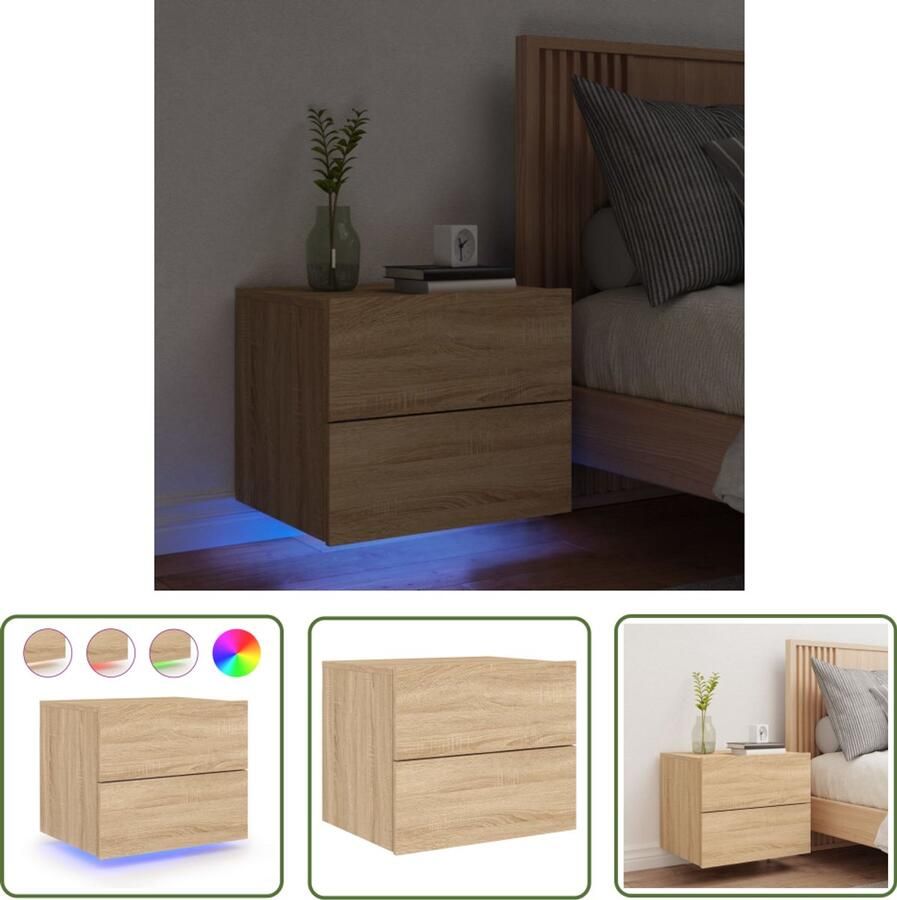 VidaXL Wandmontage Nachtkastje met LED's wandgemonteerd sonoma eikenkleurig Led Lamp Sonoma Eiken Houten Kast