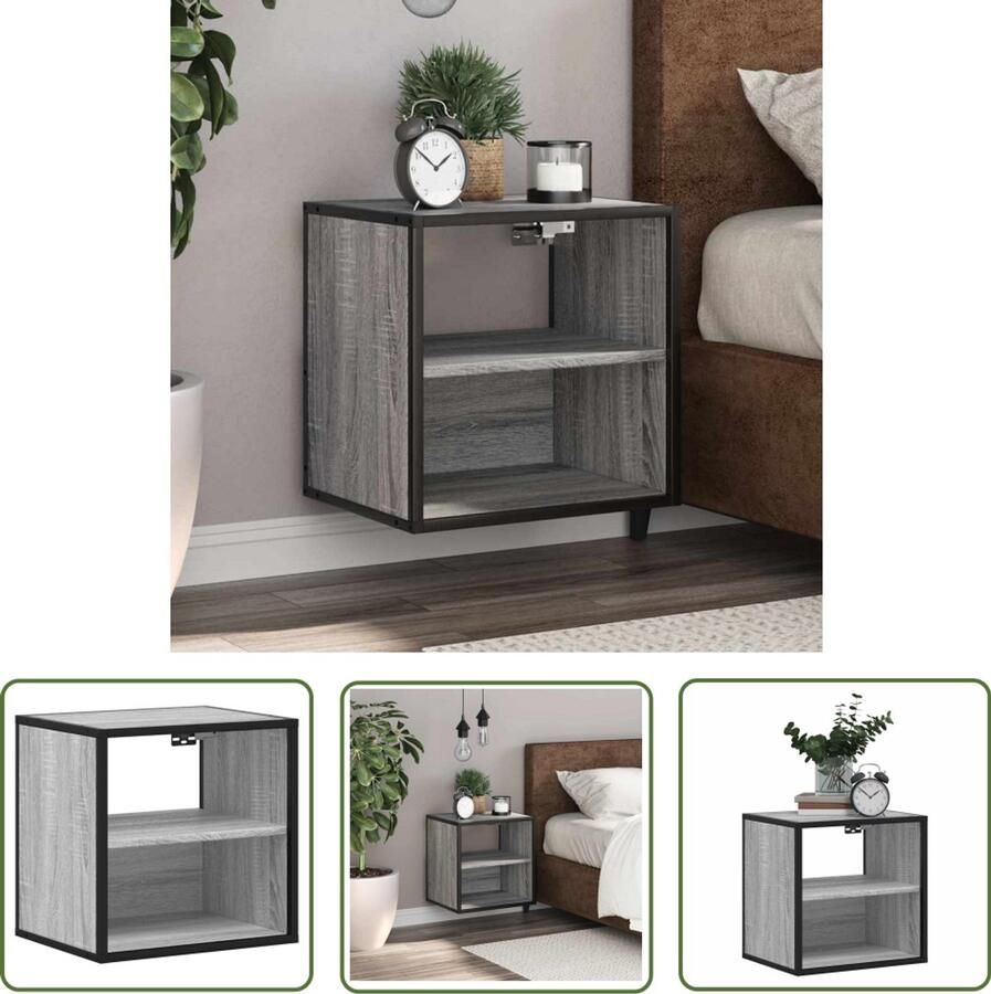 The Living Store Nachtkastje wandgemonteerd 40x31x39 5cm grijs sonoma eikenkleur Nachtkastje Wandmontage Slaapkamerr Opbergruimte Houten Kast