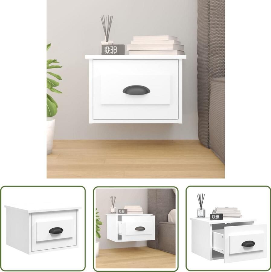 The Living Store Nachtkastje Zwevend Wit 41.5 x 36 x 28 cm Hoge Kwaliteit Voldoende Opbergruimte Nachtkastje Wandmontage Zwevend Kastje Slaapkamer Meubilair Houten Nachtkastje - Foto 2
