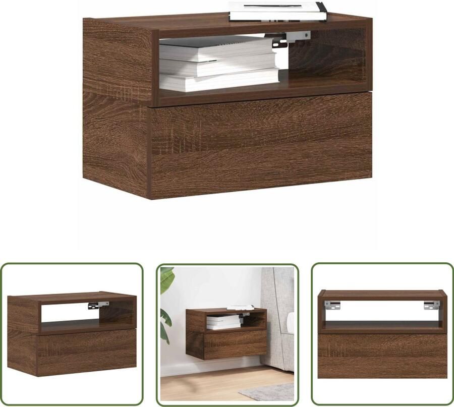 The Living Store Nachtkastje wandgemonteerd 45x26x28 5 cm bruin eikenkleur Nachtkastje Wandmontage Houten Kast Bruine Eiken Kleur Opbergkast
