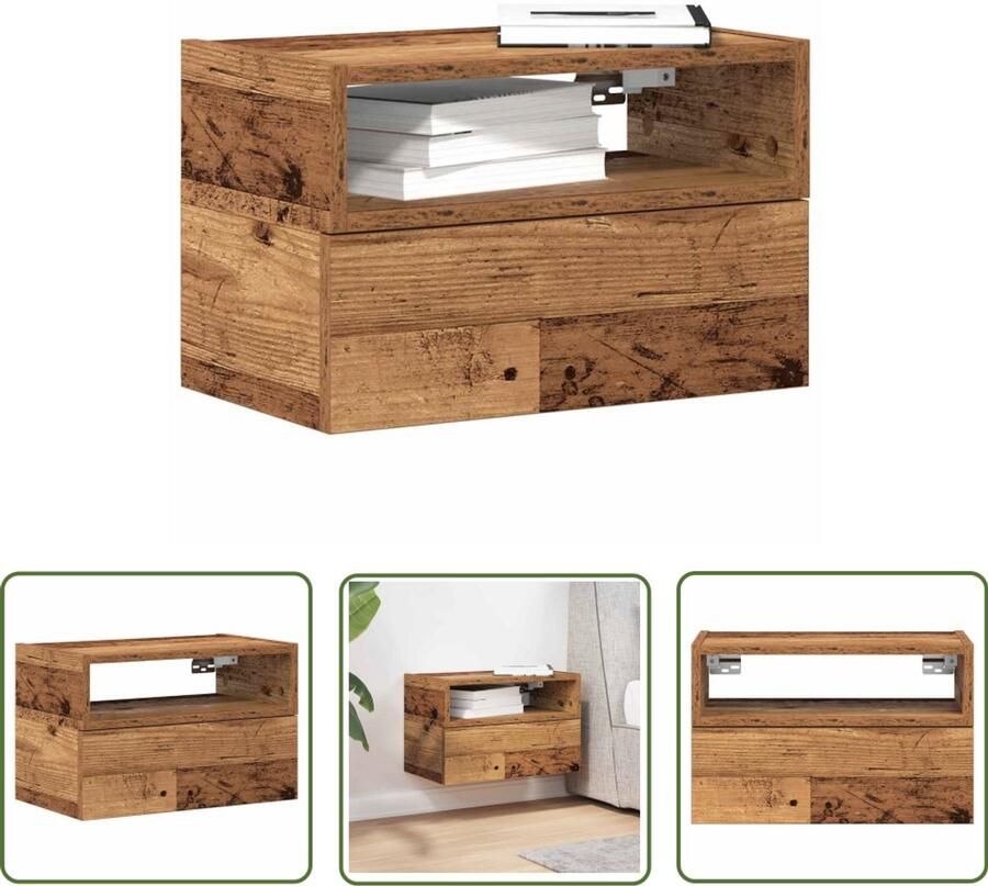 The Living Store Nachtkastje wandgemonteerd 45x26x28 5 cm oud houtkleurig Nachtkastje Wandmontage Houten Kast Slaapkamerr Opbergkast
