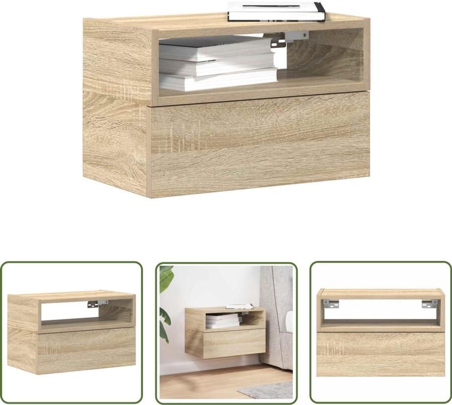 The Living Store Nachtkastje wandgemonteerd 45x26x28 5 cm sonoma eikenkleurig Nachtkastje Wandmontage Sonoma Eiken Houten Kast Opbergruimte
