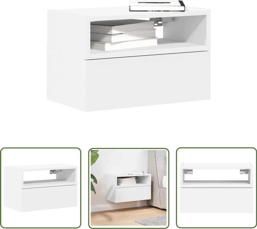 The Living Store Nachtkastje wandgemonteerd 45x26x28 5 cm wit Nachtkastje Wandmontage Nachtlampje Slaapkamervloer Houten Meubel
