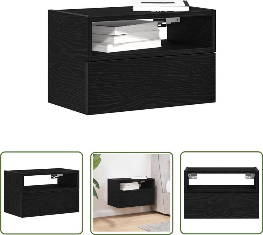The Living Store Nachtkastje wandgemonteerd 45x26x28 5 cm zwart Nachtkastje Wandmontage Houten Nachttafel Slaapkamersdecoratie Opbergoplossing