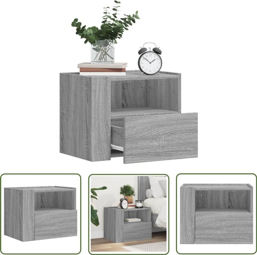 VidaXL Nachtkastje wandgemonteerd 45x30x35 cm grijs sonoma eikenkleur Nachtkastje Wandmontage Grijze Kast Houten Kast Slaapkamerinrichting