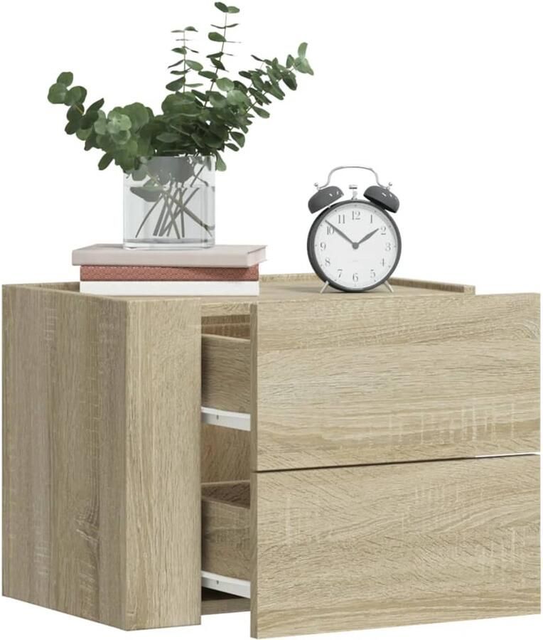 The Living Store Nachtkastje wandgemonteerd 45x30x35 cm sonoma eikenkleurig Wandgemonteerd Nachtkastje Wandgemonteerde Nachtkastjes Bijzettafel Wandkastje