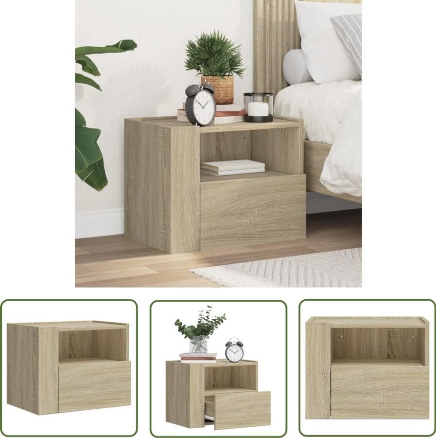 The Living Store Nachtkastje wandgemonteerd 45x30x35 cm sonoma eikenkleurig Wandgemonteerd Nachtkastje Wandgemonteerde Nachtkastjes Bijzettafel Wandkastje