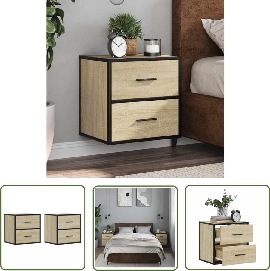 VidaXL Nachtkastjes 2 st wandgemonteerd 40x31x39 5cm sonoma eikenkleur Nachtkastjes Wandmontage Slaapkamer Opbergruimte Sonoma Eiken