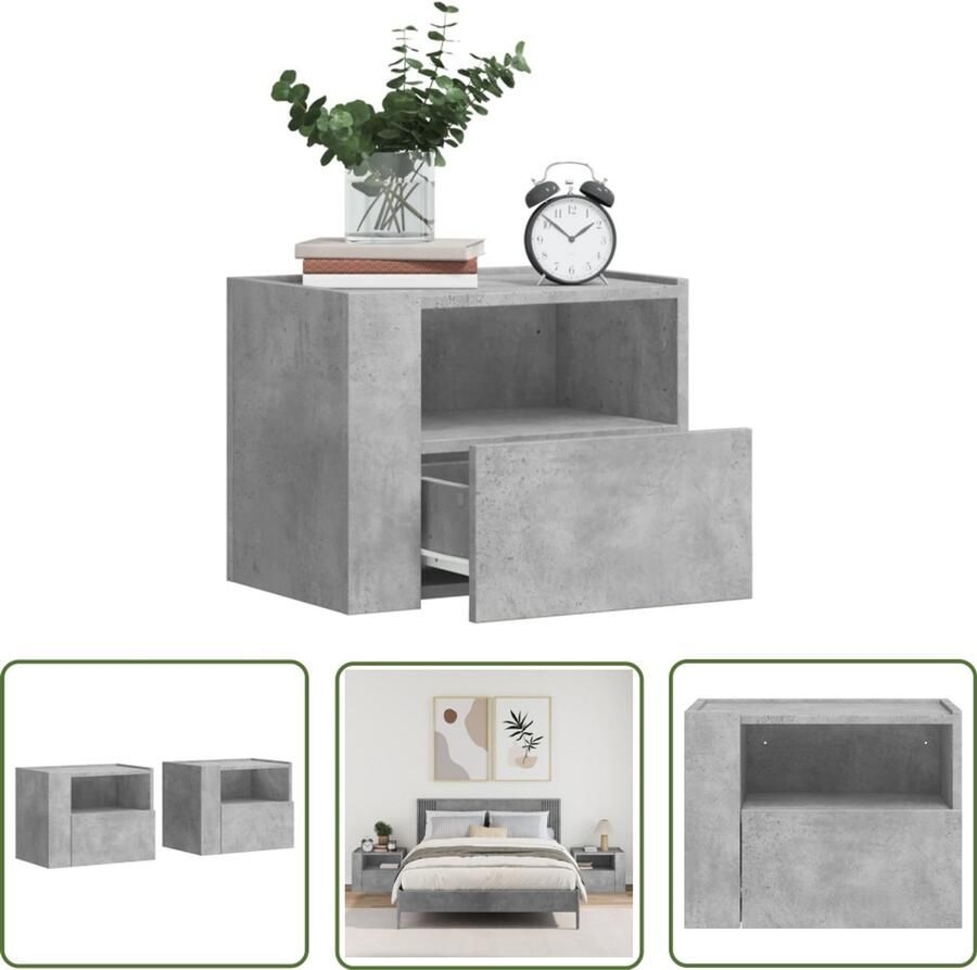 VidaXL Nachtkastjes 2 st wandgemonteerd 45x30x35 cm betongrijs Nachtkastjes Wandmontage Beton Grijs Houten Nachtkastjes Slaapkamermeubilair