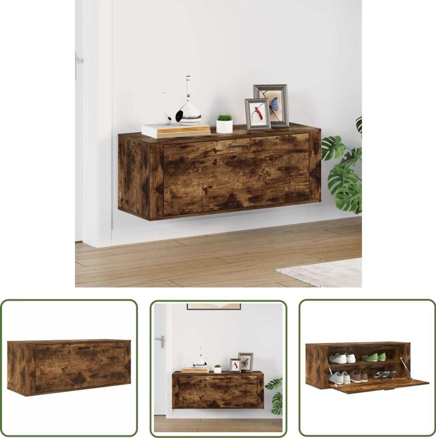 The Living Store Schoenenkast wandgemonteerd 100x35x38 cm bewerkt hout eiken Schoenenkast Wandmontage Schoenen Organisatie Bergruimte Houten Schoenenkast - Foto 2