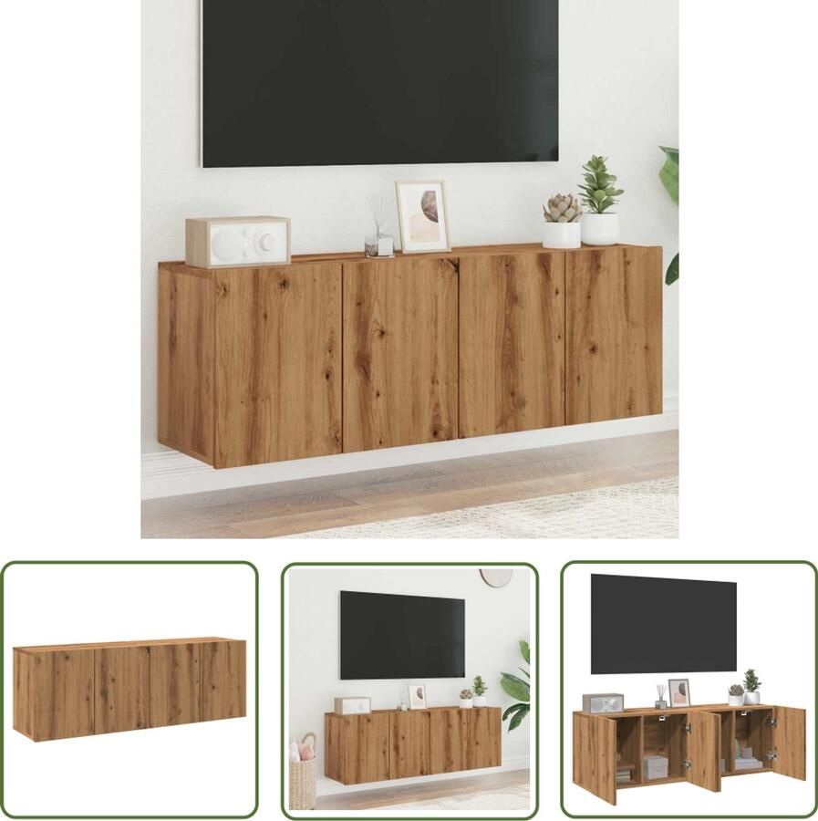 The Living Store Tv-meubels 2 st wandgemonteerd 60x30x41cm artisanaal eikenkleur Tv Kast Wandmontage Houten Tv Stand Opbergruimte Living Room Furniture