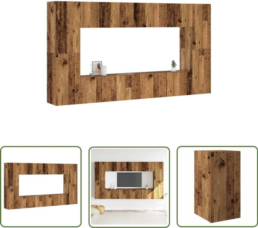 The Living Store 8-delig Tv-meubelset wandmontage bewerkt hout oud houtkleurig Tv Meubel Wandmontage Houten Tv Kast Media Kast Salontafel