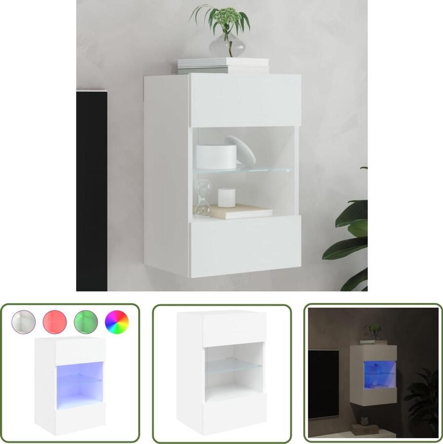 The Living Store Tv-meubel met LED-verlichting 40x30x60 5 cm wit Tv-meubel Wandmontage Led Verlichting Houten Tv-standaard Wit Tv-meubel