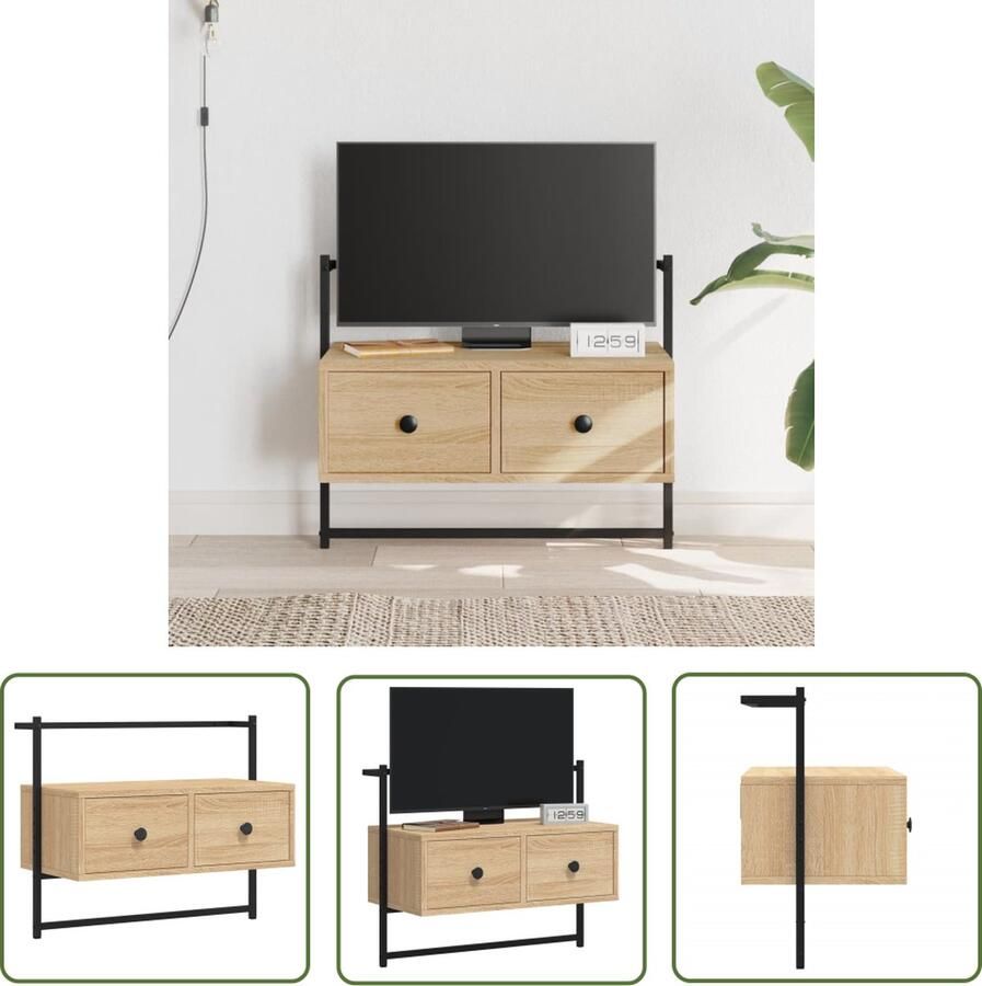 The Living Store TV-meubel Sonoma eiken Wandgemonteerd 60.5 x 30 x 51 cm (B x D x H) TV-meubel Wandmontage Sonoma Eiken Houten Kast Salon Meubilair