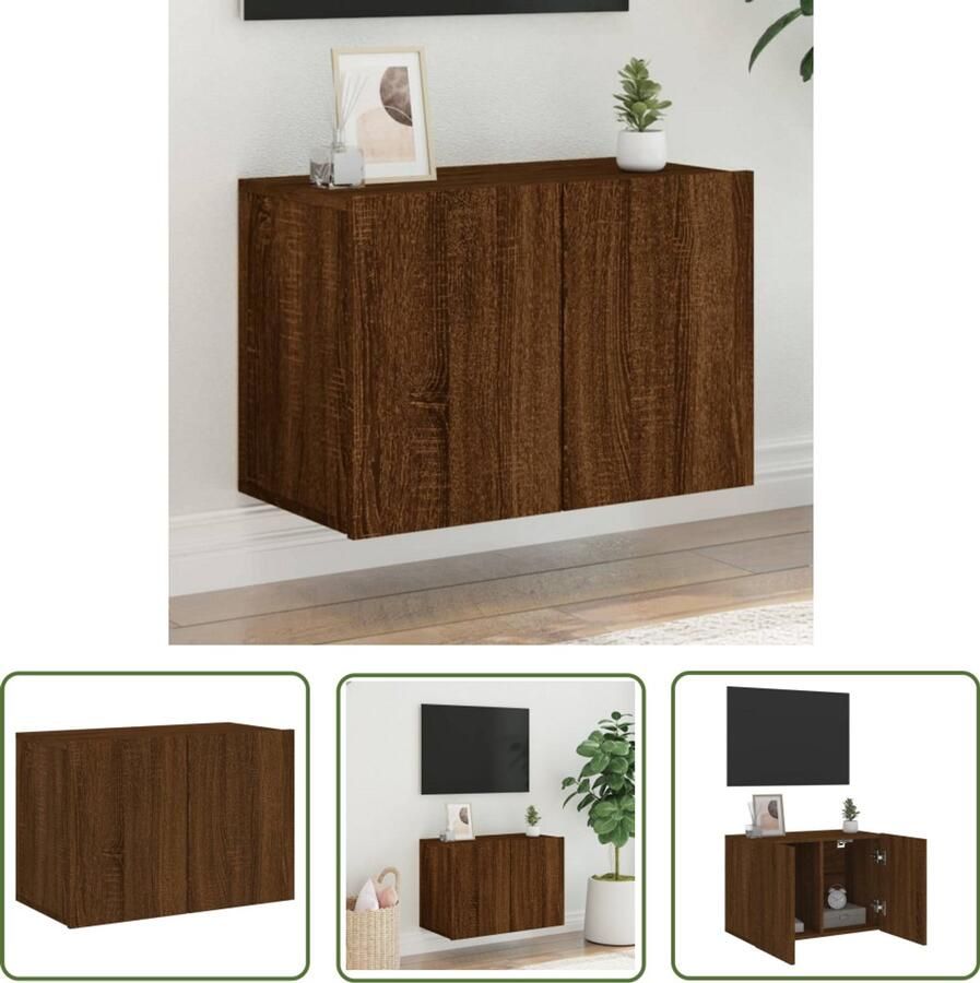 The Living Store Tv-meubel wandgemonteerd 60x30x41 cm bruin eikenkleur TV-meubel Wandmontage Houten TV-stand Bruine Eiken Opbergruimte