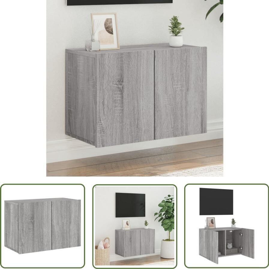 The Living Store Tv-meubel wandgemonteerd 60x30x41 cm grijs sonoma eikenkleurig TV-meubel Wandmontage Grijze TV Kast Houten TV-meubel Salontafel