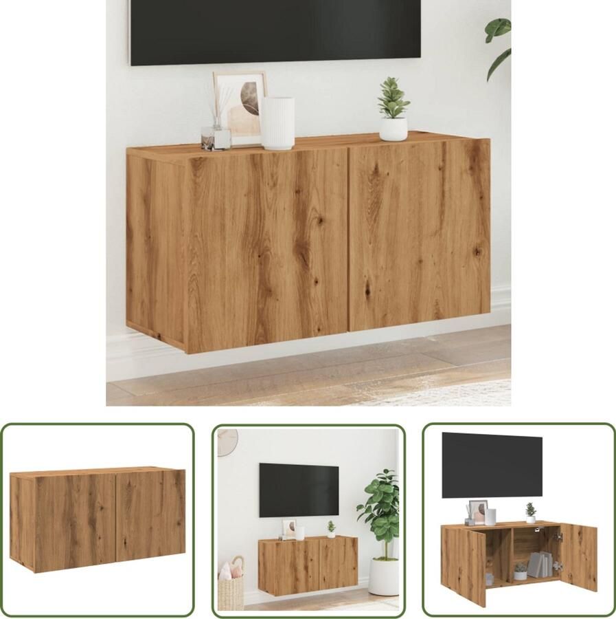 The Living Store Tv-meubel wandgemonteerd 80x30x41 cm artisanaal eikenkleurig Tv Meubel Wandmontage Houten Tv Kast Salontafel Decoratie